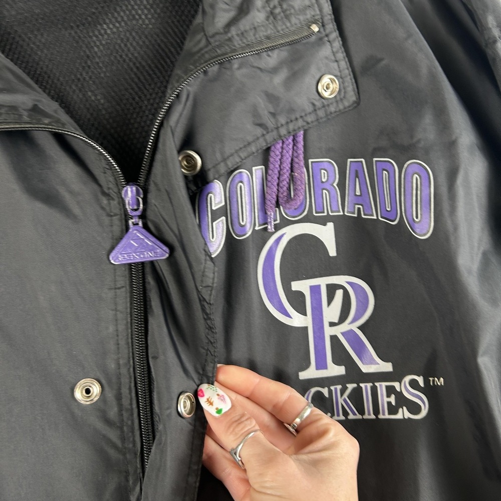 Vintage Colorado Rockies Jacket Mens Large Black MLB Baseball Apex One 90s Retro - Picture 6 of 16